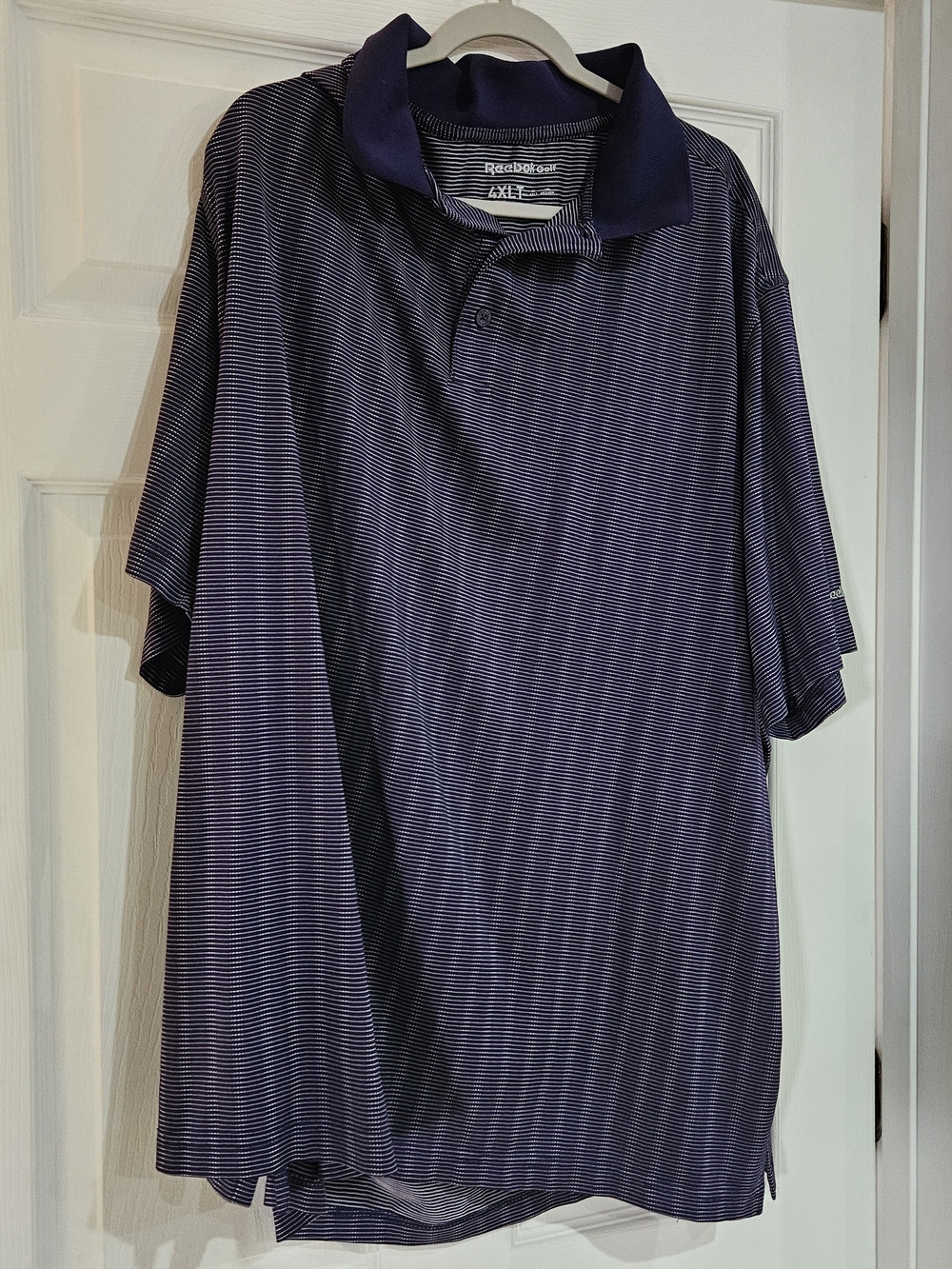 Reebok Golf Polo Shirt Mens 4XLT Purple Striped Performance Pull Over Stretch